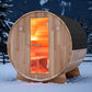4-6-Person Outdoor Barrel Wet Sauna in White Cedar with ETL-Certified 6.2kW Sauna Rock Heater, and Bitumen Shingle Roof