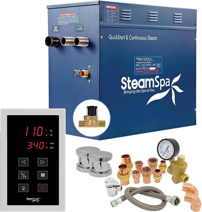 SteamSpa Premium Bundle 240V Steam Sauna Generator – Touch Pad Control, Auto Drain & Quick Install Kit