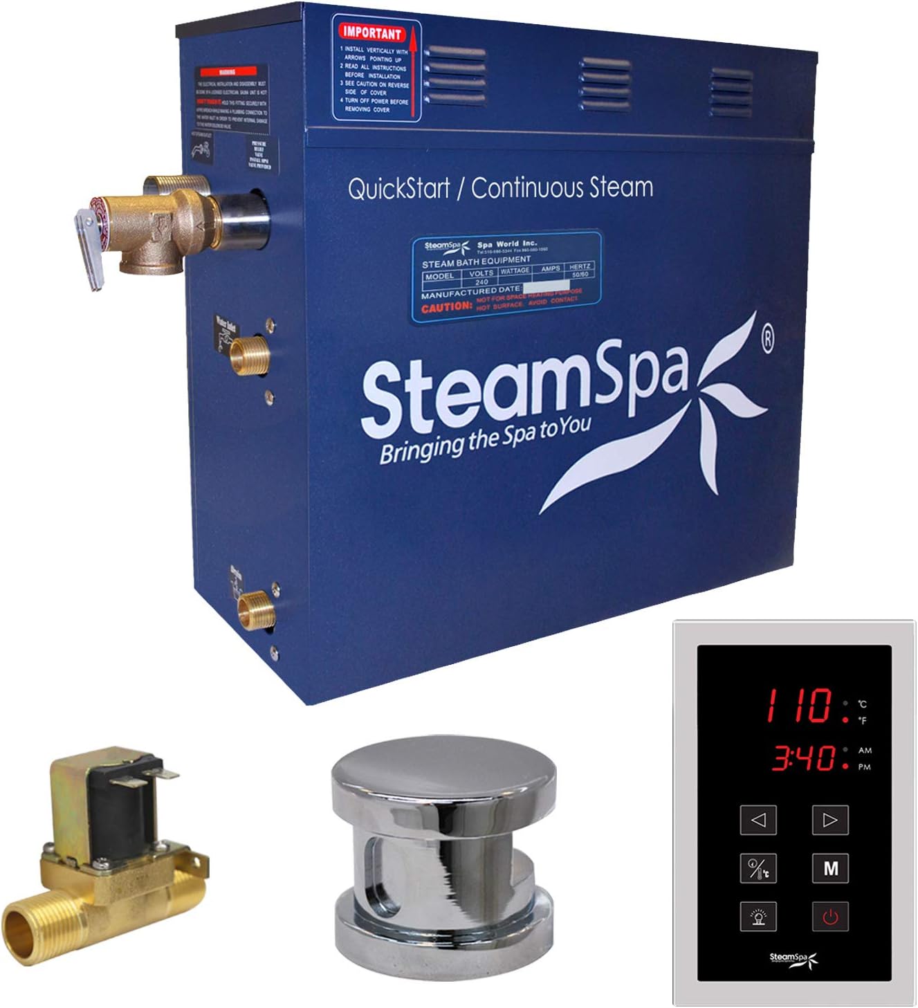 SteamSpa Sentry Series 240V Steam Shower Generator – Touchscreen Control & Auto Drain for a Luxurious Home Spa