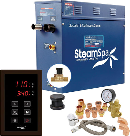 SteamSpa Premium Bundle 240V Steam Sauna Generator – Touch Pad Control, Auto Drain & Quick Install Kit