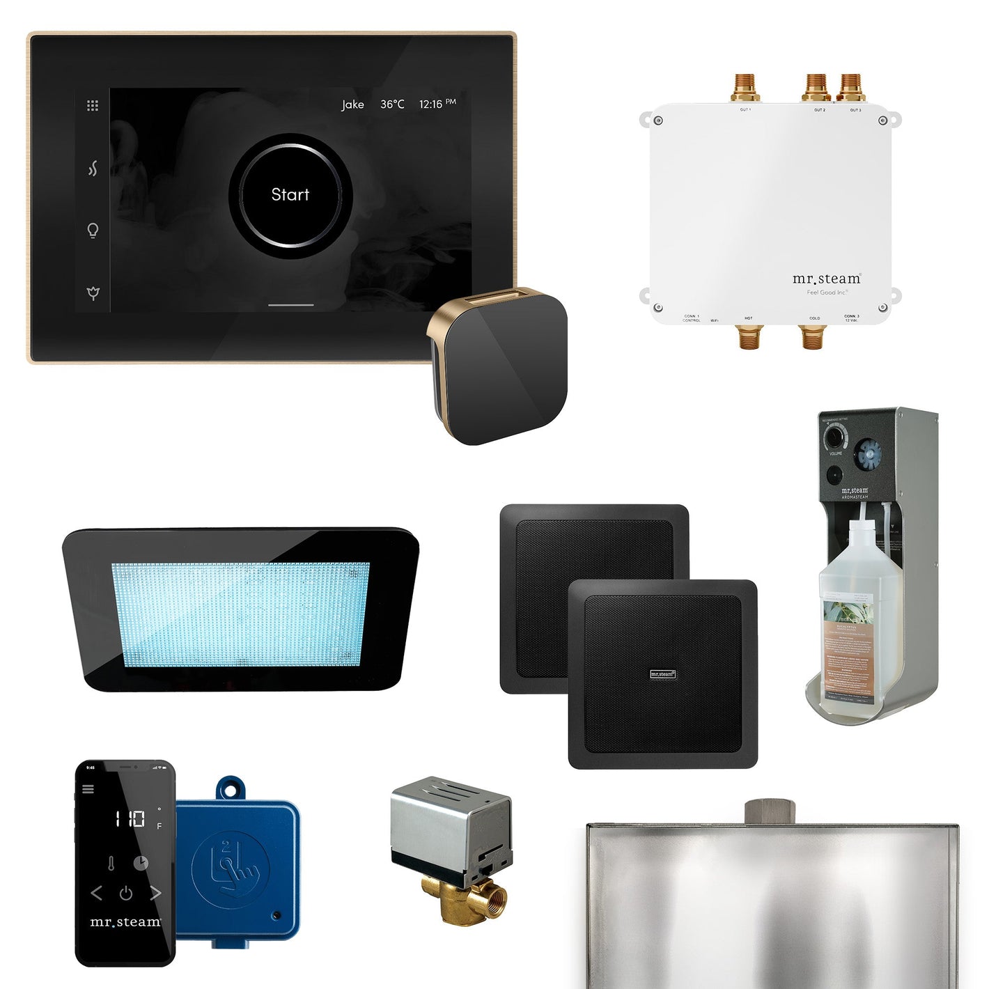 Bliss Programmable Steam Generator Control Kit with iSteamX Control and Aroma Glass Steamhead in Black Brushed Bronze