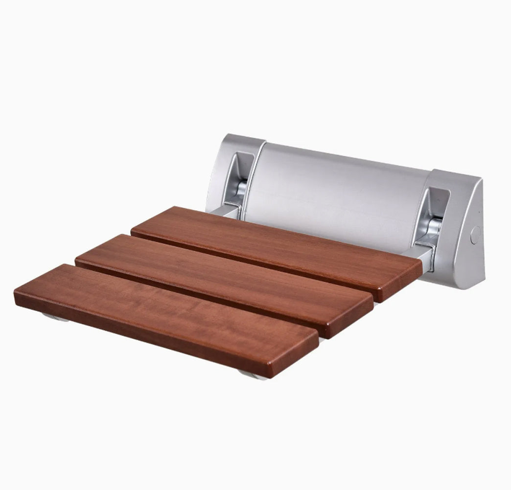 Wall-Mounted Folding Shower Seat – Solid Wood & Frosted Aluminum Brackets