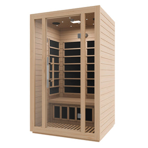 SteamSpa Maldives 2-Person Indoor Hemlock Wooden Low EMF Carbon FAR Infrared Home Sauna Room with LED Touch Control Panel