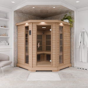 SteamSpa Mauritius 5-Person Carbon FAR Infrared Hemlock Wooden Indoor Home Sauna Room with LED Touch Control Panel