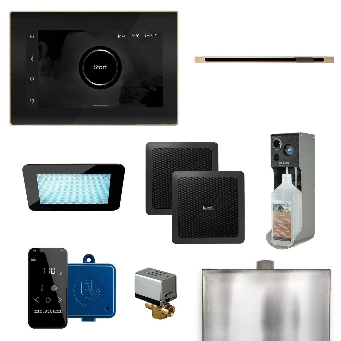 XDream Linear Programmable Steam Generator Control Kit with iSteamX Control and Linear Steamhead in Black Brushed Bronze