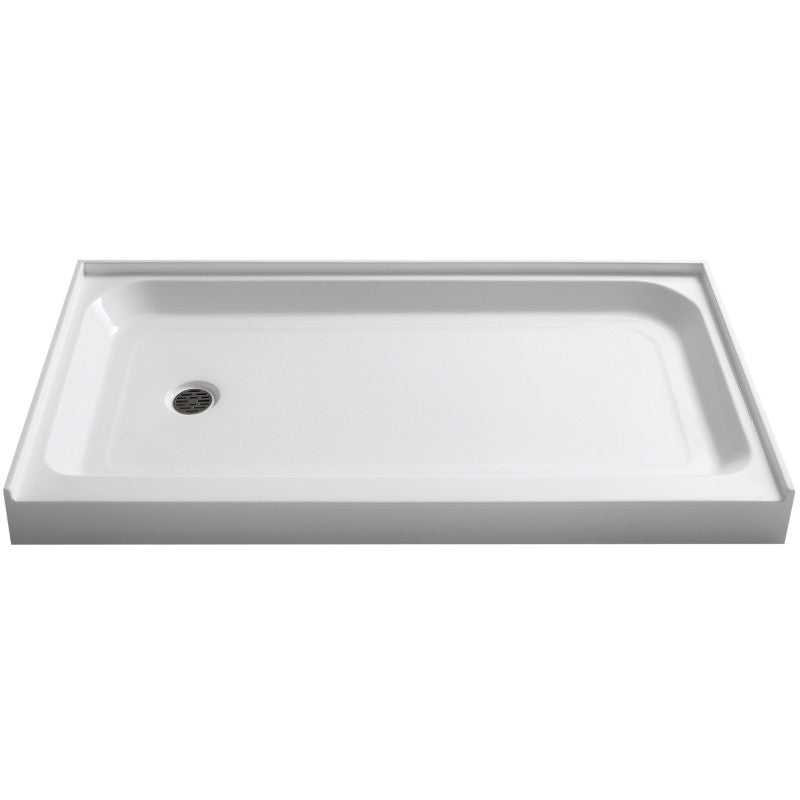 SB-AZ03LD - ANZZI Tiers Base Series 32 in. L x 60 in. W Alcove Shower Shower Pan Base with Left Drain in Glossy White Marine Acrylic