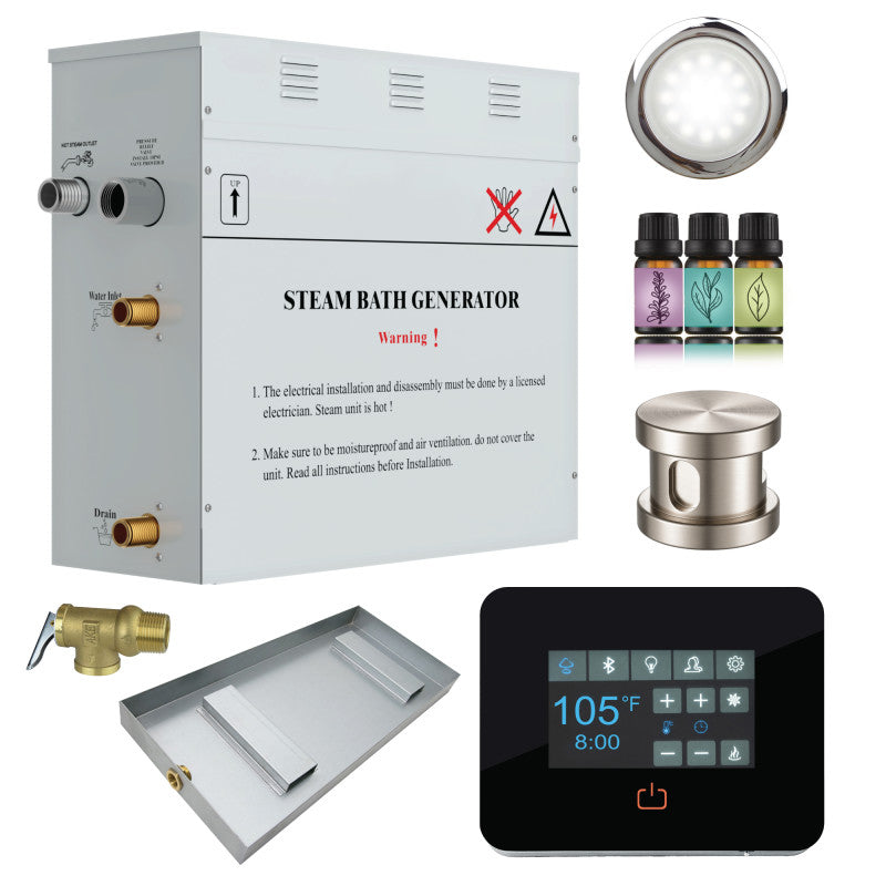 Contractor Series Steam Bath Generator – Quickstart, Continuous Steam, Auto-Drain, Black Touch Pad & Aroma Steamhead