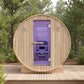 4-6-Person Outdoor Barrel Wet Sauna in White Cedar with ETL-Certified 6.2kW Sauna Rock Heater, and Bitumen Shingle Roof