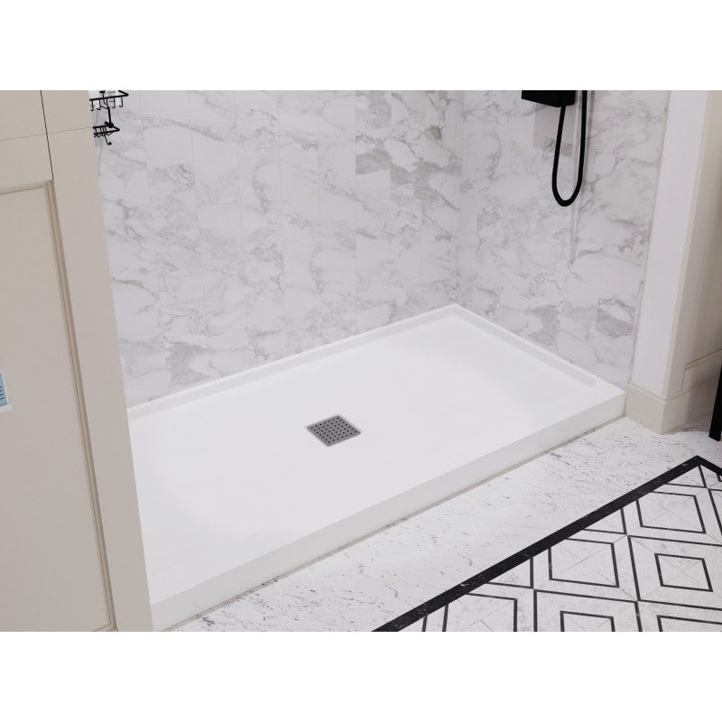 SB-AZ101C - ANZZI Alexander Base Series 60 in. L x 30 in. W Alcove Shower Shower Pan Base with Center Drain in Glossy White Marine Acrylic