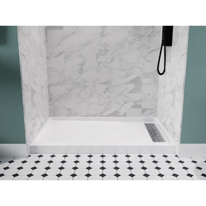 SB-AZ103R - ANZZI Alexander Base Series 48 in. L x 32 in. W Alcove Shower Shower Pan Base with Right Drain in Glossy White Marine Acrylic