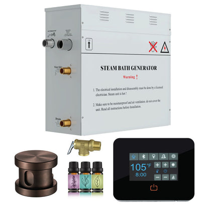 SteamSpa Builders Series 9kW Steam Bath Generator with Quickstart Continuous Steam, Black Digital Touch Pad, Built-in Auto-drain, and Aroma Steamhead in Oil Rubbed Bronze