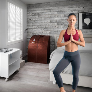 1-Person Indoor PP Plastic 1050 Watt Portable Infrared Home Sauna with Digital Controller and Foldable Chair, Brown