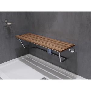 Two Person 35 in. Teak Wood Wall Mounted Folder Shower Seat in Chrome Trim