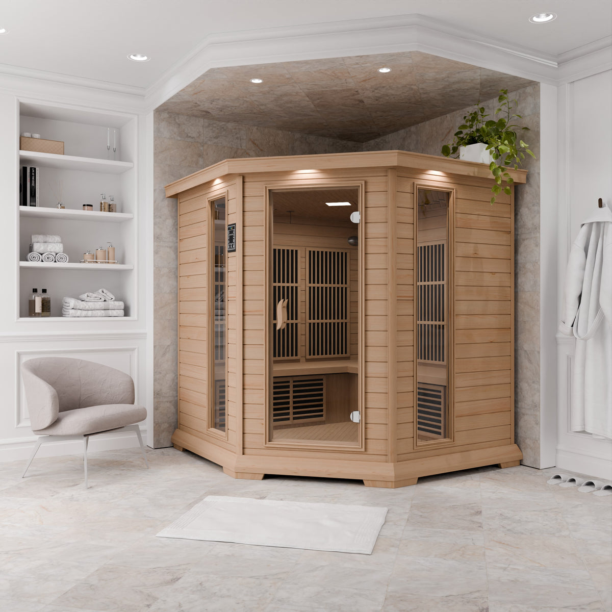 Mauritius 5-Person Carbon FAR Infrared Hemlock Wooden Indoor Home Sauna Room with LED Touch Control Panel