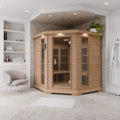 Mauritius 5-Person Carbon FAR Infrared Hemlock Wooden Indoor Home Sauna Room with LED Touch Control Panel