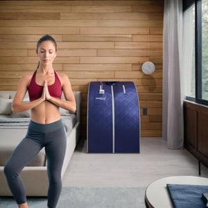 1-Person Indoor PP Plastic 1050 Watt Portable Infrared Home Sauna with Digital Controller and Foldable Chair, Blue