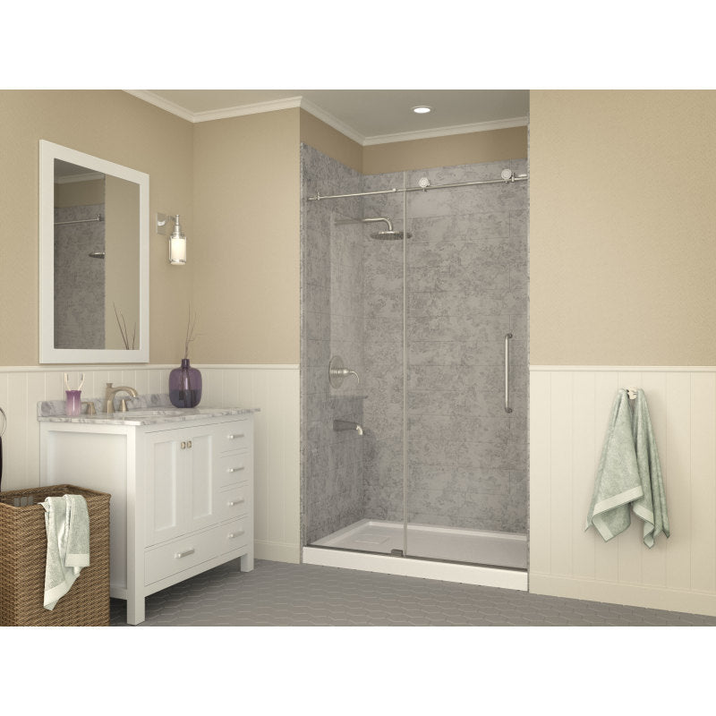 SB-AZ015WV - ANZZI Forum Base Series 48 in. L x 32 in. W Alcove Shower Shower Pan Base with Reversible Drain in Glossy White Marine Acrylic