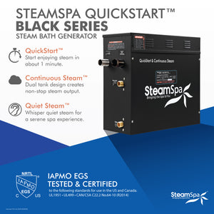 Black Series Steam Bath Generator with WiFi Touchscreen Control, Bluetooth & Auto Drain