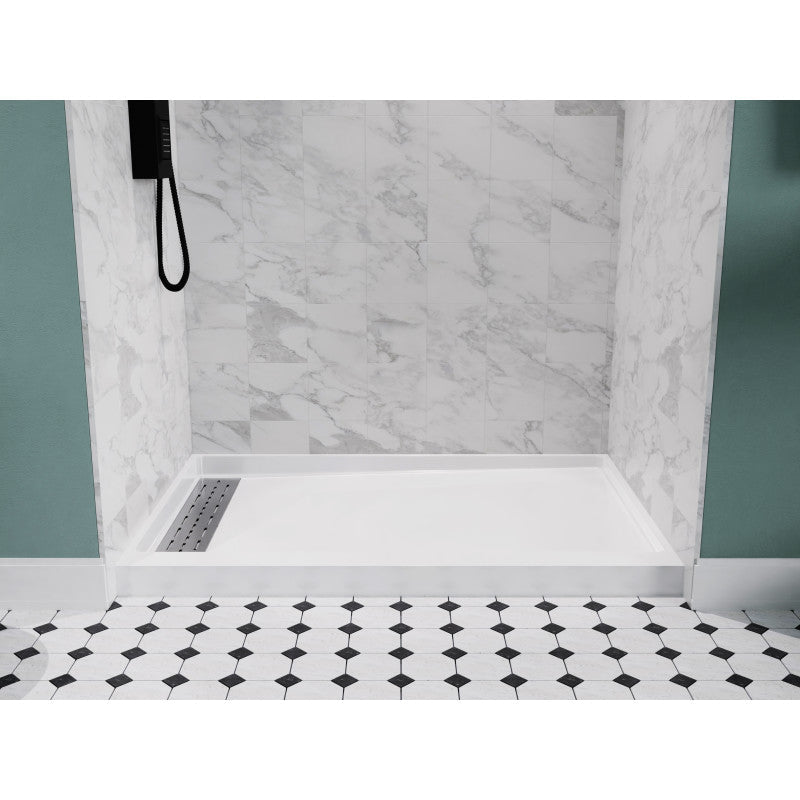 SB-AZ103L - ANZZI Alexander Base Series 48 in. L x 32 in. W Alcove Shower Shower Pan Base with Left Drain in Glossy White Marine Acrylic