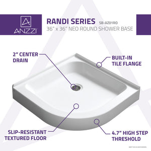 ANZZI 36 x 36 in. Neo-Round Double Threshold Shower Base in White