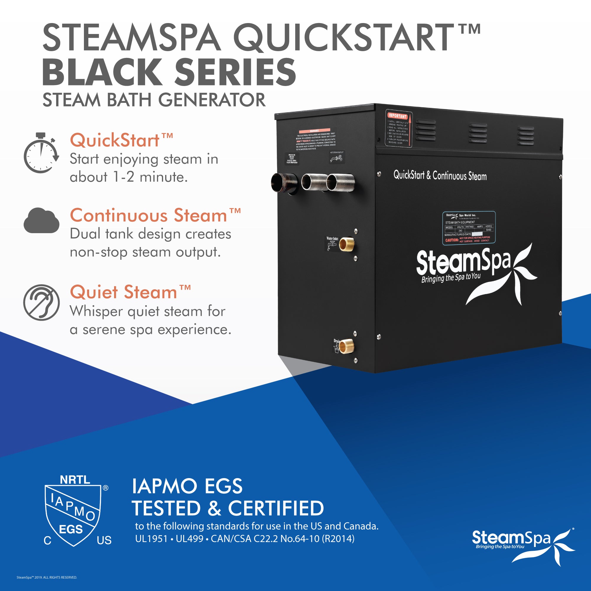B-1200 - SteamSpa SteamSpa 12 KW QuickStart Acu-Steam Bath Generator