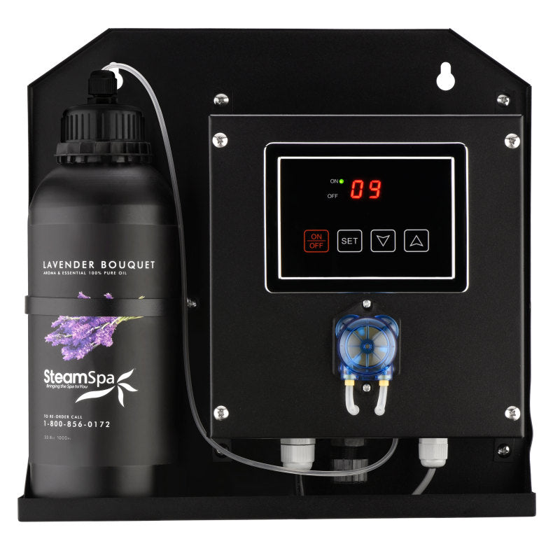 SS-SAP001-XX - SteamSpa Essential Oils Aromatherapy Steam 12 in. Steam Head Aroma Delivery Pump System with Universal Compatibility in Black