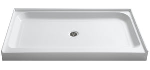 Tiers Base Series 32 in. L x 60 in. W Alcove Shower Shower Pan Base with Center Drain in Glossy White Marine Acrylic