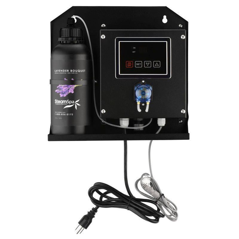 SS-SAP001-XX - SteamSpa Essential Oils Aromatherapy Steam 12 in. Steam Head Aroma Delivery Pump System with Universal Compatibility in Black