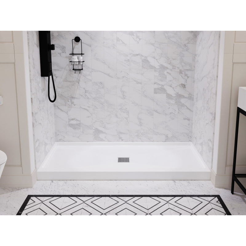 SB-AZ101C - ANZZI Alexander Base Series 60 in. L x 30 in. W Alcove Shower Shower Pan Base with Center Drain in Glossy White Marine Acrylic