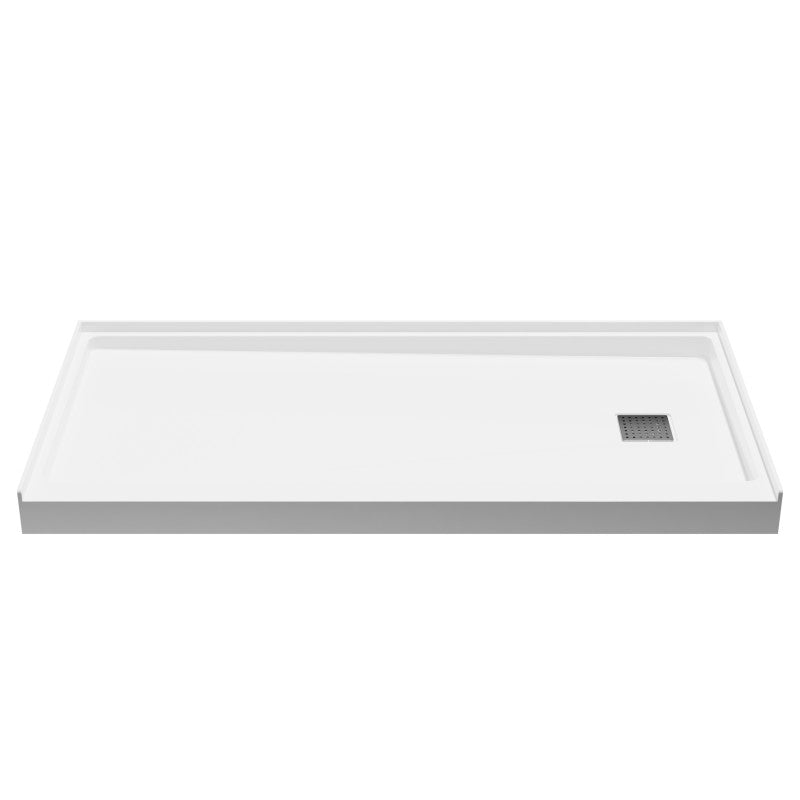 SB-AZ101R - ANZZI Alexander Base Series 60 in. L x 30 in. W Alcove Shower Shower Pan Base with Right Drain in Glossy White Marine Acrylic