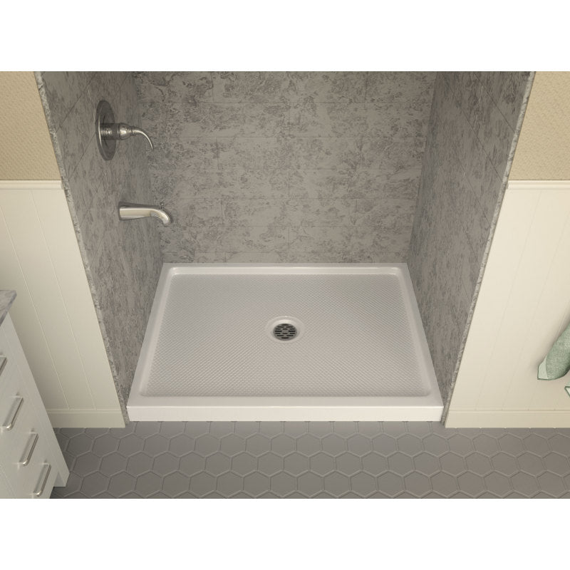 SB-AZ011WO - ANZZI Fissure Base Series 36 in. L x 48 in. W Alcove Shower Shower Pan Base with Center Drain in Glossy White Marine Acrylic