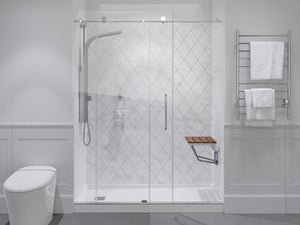 Fit 15 in. Teak Wall Mounted Folding Shower Seat