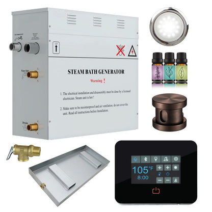 SaunaSpa Contractors Series 4.5kW Steam Bath Generator with Quickstart Continuous Steam, Black Digital Touch Pad, Built-in Auto-drain, Drain Pan, White LED light, and Aroma Steamhead in Oil Rubbed Bronze