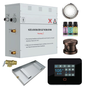 SaunaSpa Contractors Series 7.5kW Steam Bath Generator with Quickstart Continuous Steam, Black Digital Touch Pad, Built-in Auto-drain, Drain Pan, White LED light, and Aroma Steamhead in Oil Rubbed Bronze