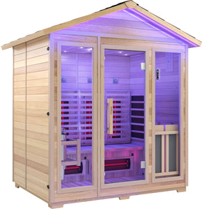 3-4 Person Outdoor Cabin Sauna in Cedar and Hemlock with Far Infrared Panels, and ETL Certified 6.2kW Sauna Rock Heater