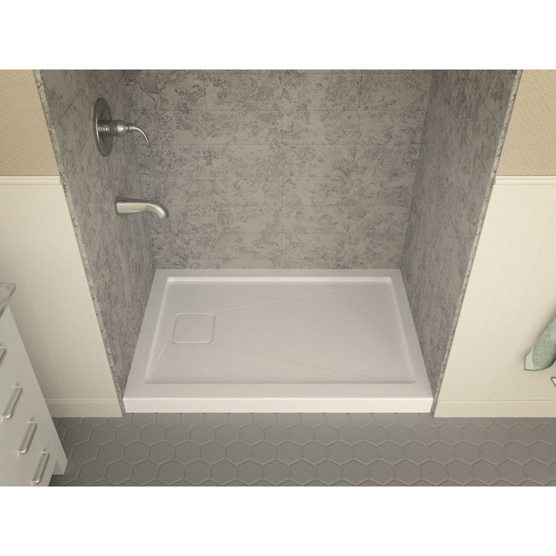 SB-AZ015WV - ANZZI Forum Base Series 48 in. L x 32 in. W Alcove Shower Shower Pan Base with Reversible Drain in Glossy White Marine Acrylic