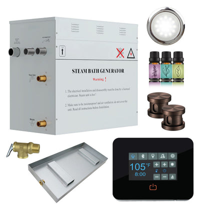 SaunaSpa Contractors Series 10.5kW Steam Bath Generator with Quickstart Continuous Steam, Black Digital Touch Pad, Built-in Auto-drain, Drain Pan, White LED light, and Aroma Steamhead in Oil Rubbed Bronze