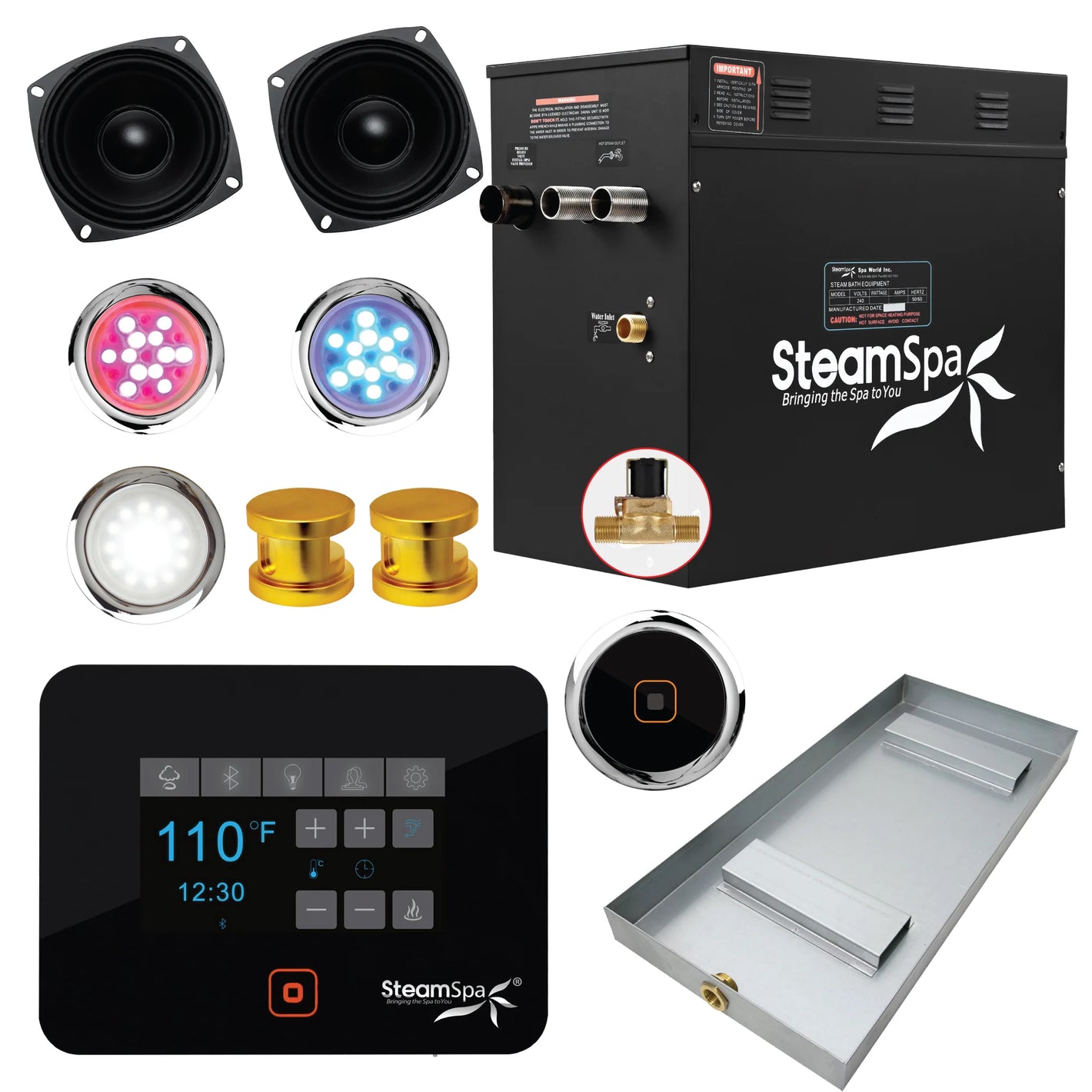 Black Series Steam Bath Generator with Wireless Control Bluetooth / Wifi Operation and Auto Drain