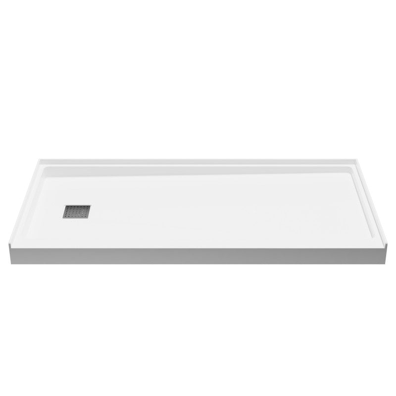 SB-AZ101L - ANZZI Alexander Base Series 60 in. L x 30 in. W Alcove Shower Shower Pan Base with Left Drain in Glossy White Marine Acrylic