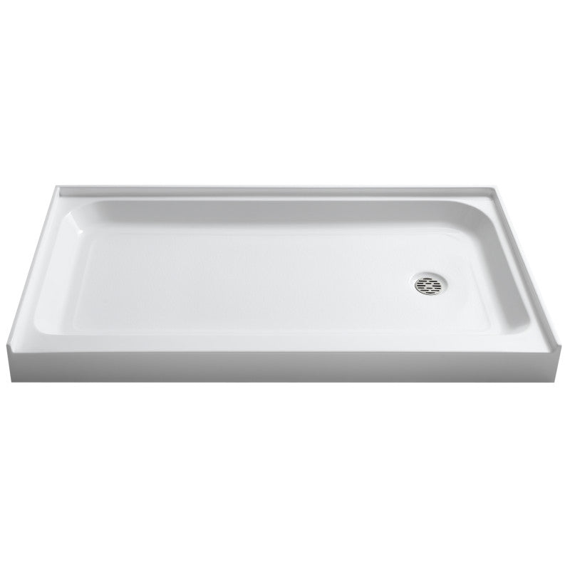 SB-AZ03RD - ANZZI Tiers Base Series 32 in. L x 60 in. W Alcove Shower Shower Pan Base with Right Drain in Glossy White Marine Acrylic