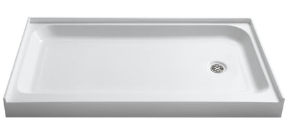 Tiers Base Series 32 in. L x 60 in. W Alcove Shower Shower Pan Base with Right Drain in Glossy White Marine Acrylic