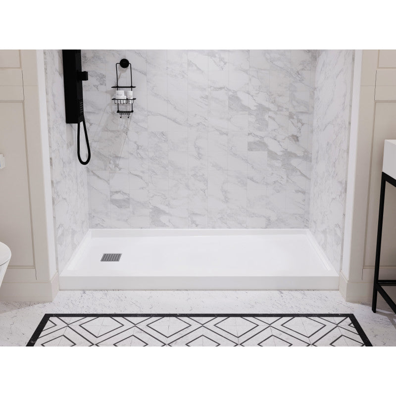 SB-AZ101L - ANZZI Alexander Base Series 60 in. L x 30 in. W Alcove Shower Shower Pan Base with Left Drain in Glossy White Marine Acrylic